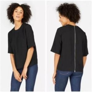 Everlane Black Japanese GoWeave Back-Zip Short Sleeve Top - size 12
